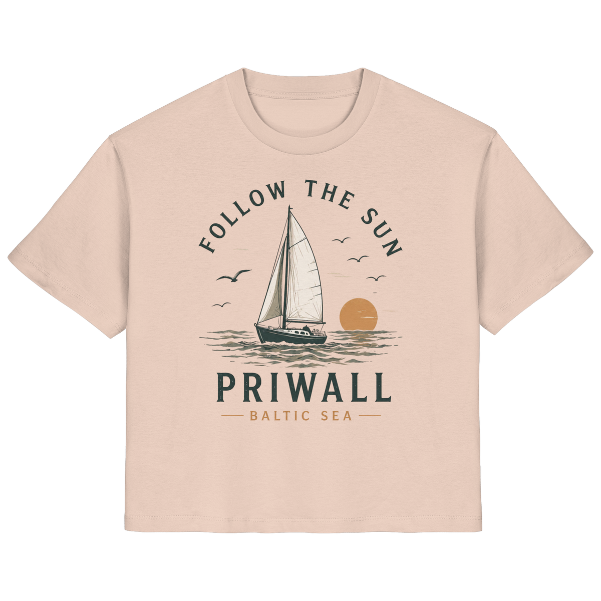 Priwall Follow the Sun Damen-Bio-T-Shirt in Fraiche Peche – Clean Mockup