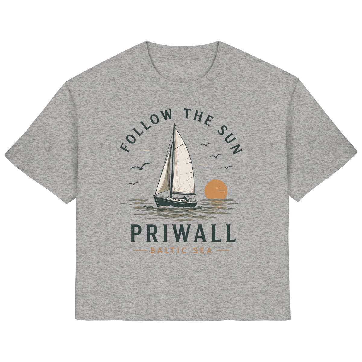 Priwall Follow the Sun Damen-Bio-T-Shirt in Heather Grey – Clean Mockup