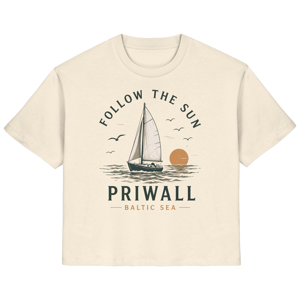 Priwall Follow the Sun Damen-Bio-T-Shirt in Natural Raw – Clean Mockup