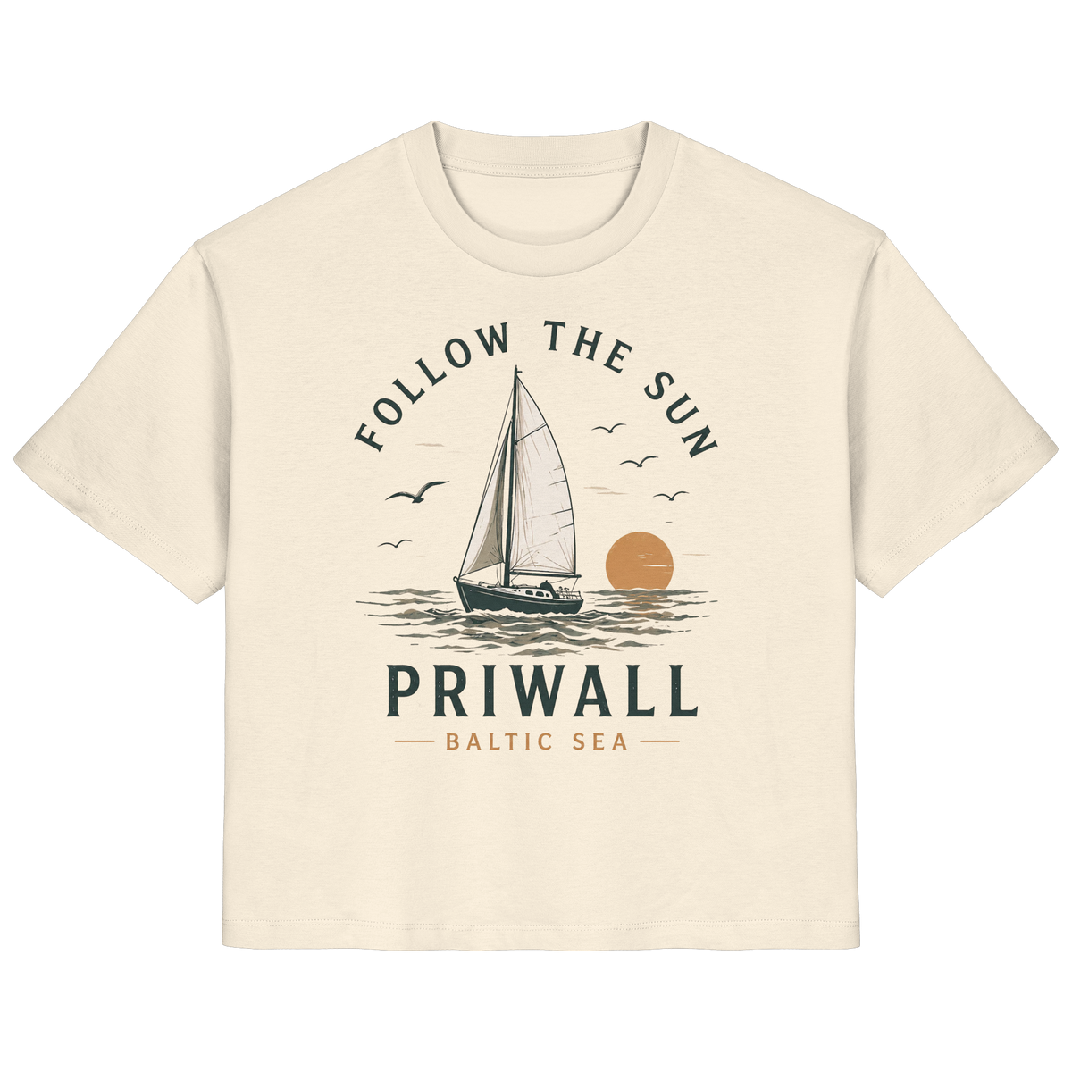 Priwall Follow the Sun Damen-Bio-T-Shirt in Natural Raw – Clean Mockup