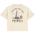 Priwall Follow the Sun Damen-Bio-T-Shirt mit Rückenprint in Natural Raw – Clean Mockup