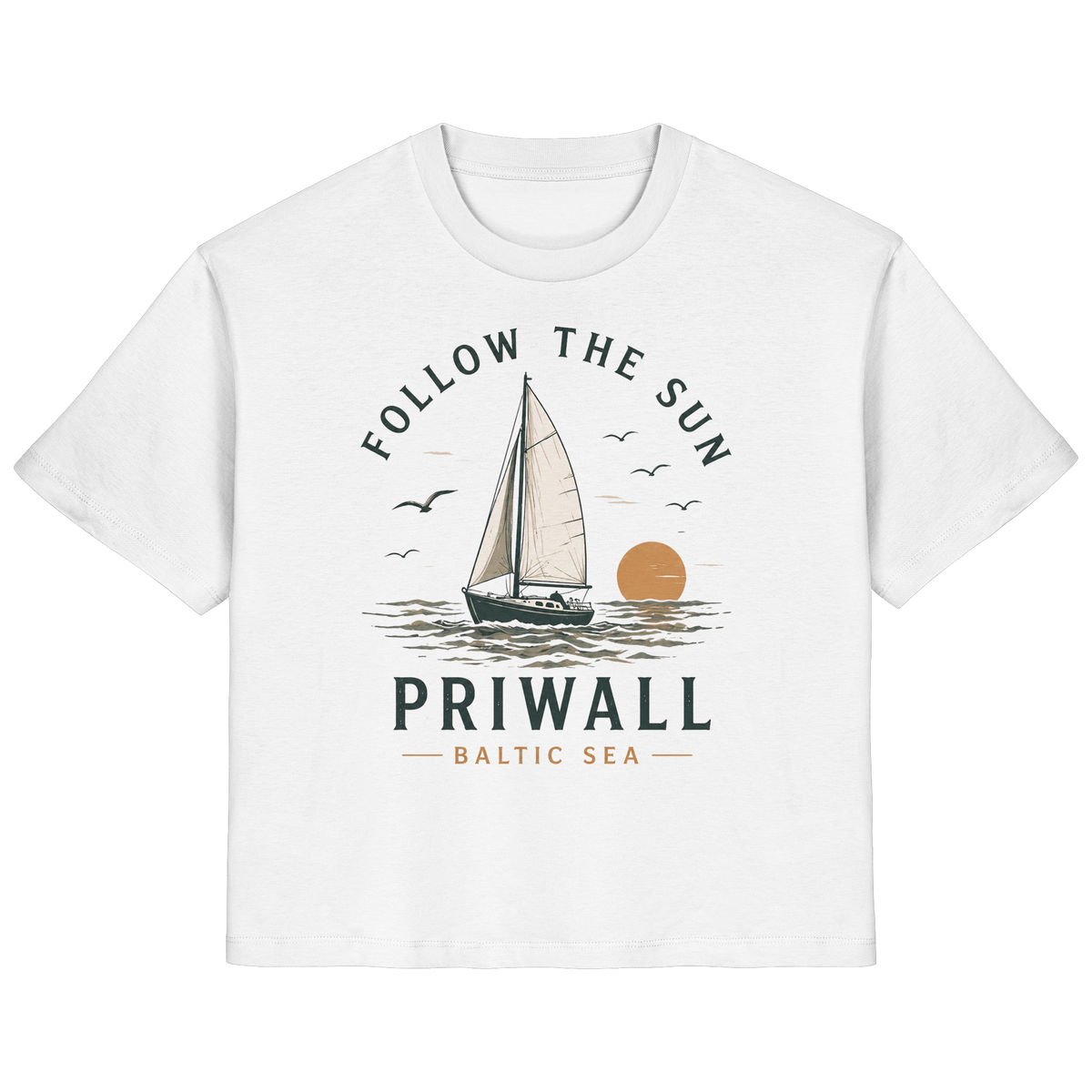 Priwall Follow the Sun Damen-Bio-T-Shirt in White – Clean Mockup