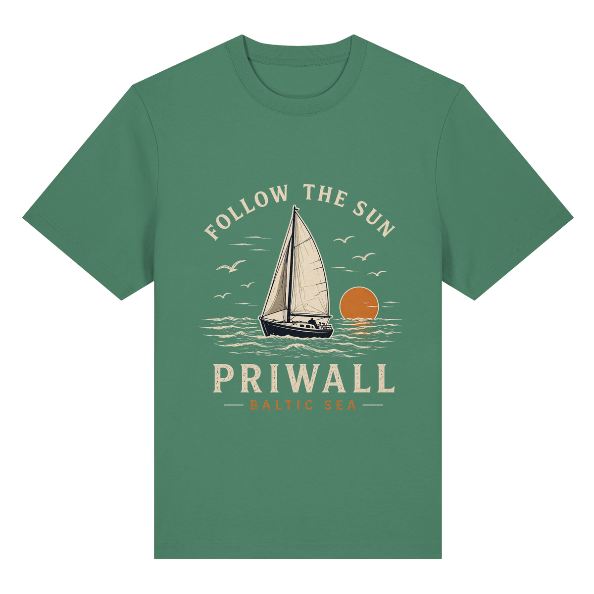 Priwall Follow the Sun Bio-Heavy T-Shirt in Green Bay – Clean Mockup