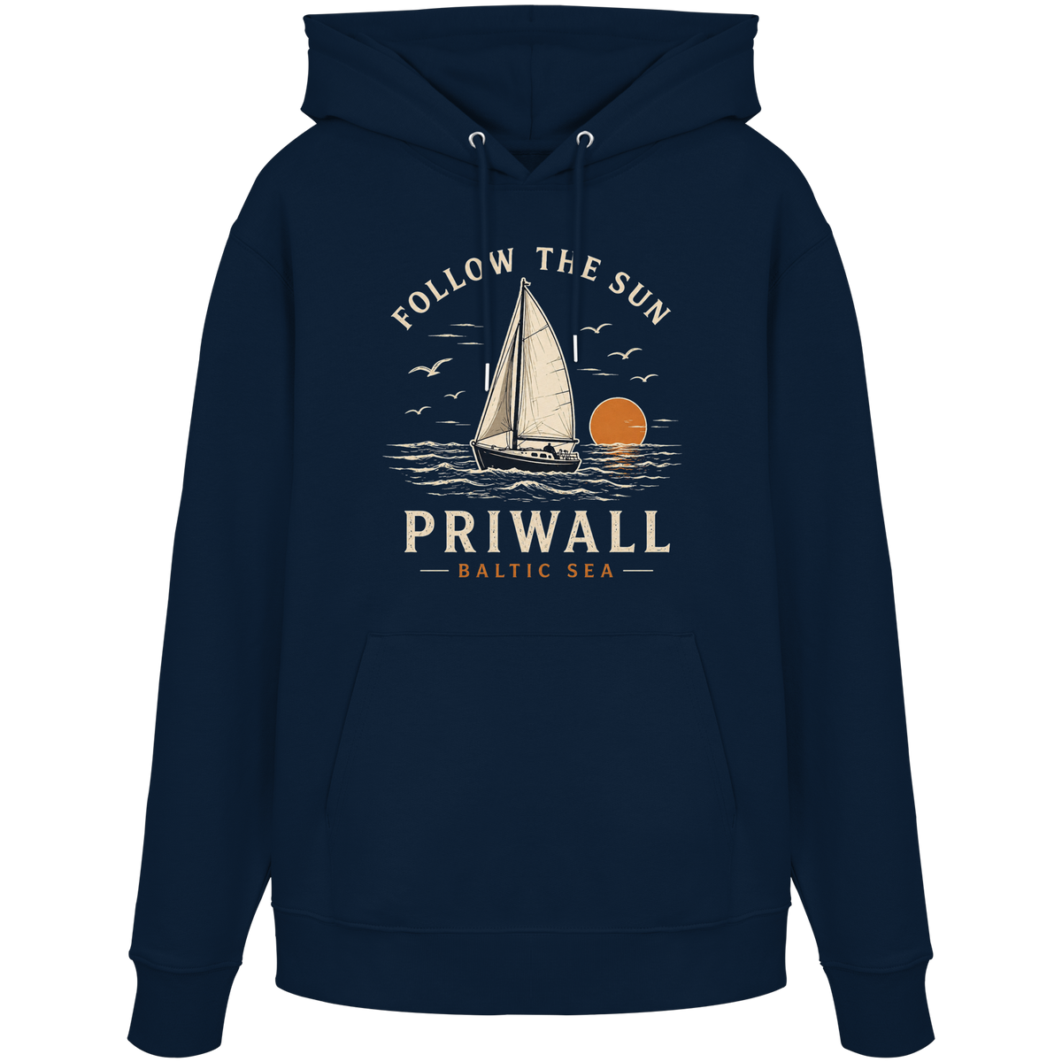 Priwall Follow the Sun Bio-Hoodie in French Navy – Shirtigo Mockup