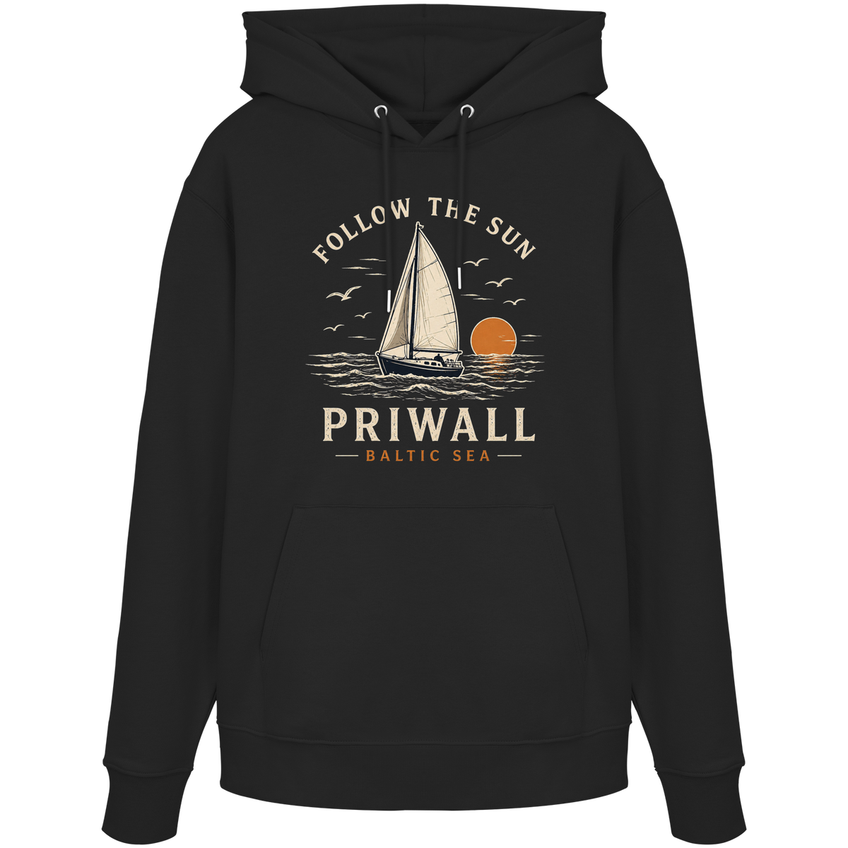 Priwall Follow the Sun Bio-Hoodie in Schwarz – Clean Mockup