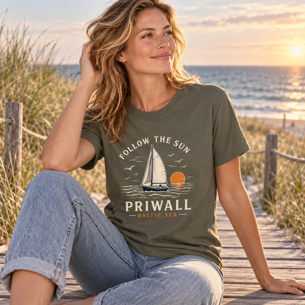 Frau in den Dünen im Priwall Follow the Sun Bio T-Shirt