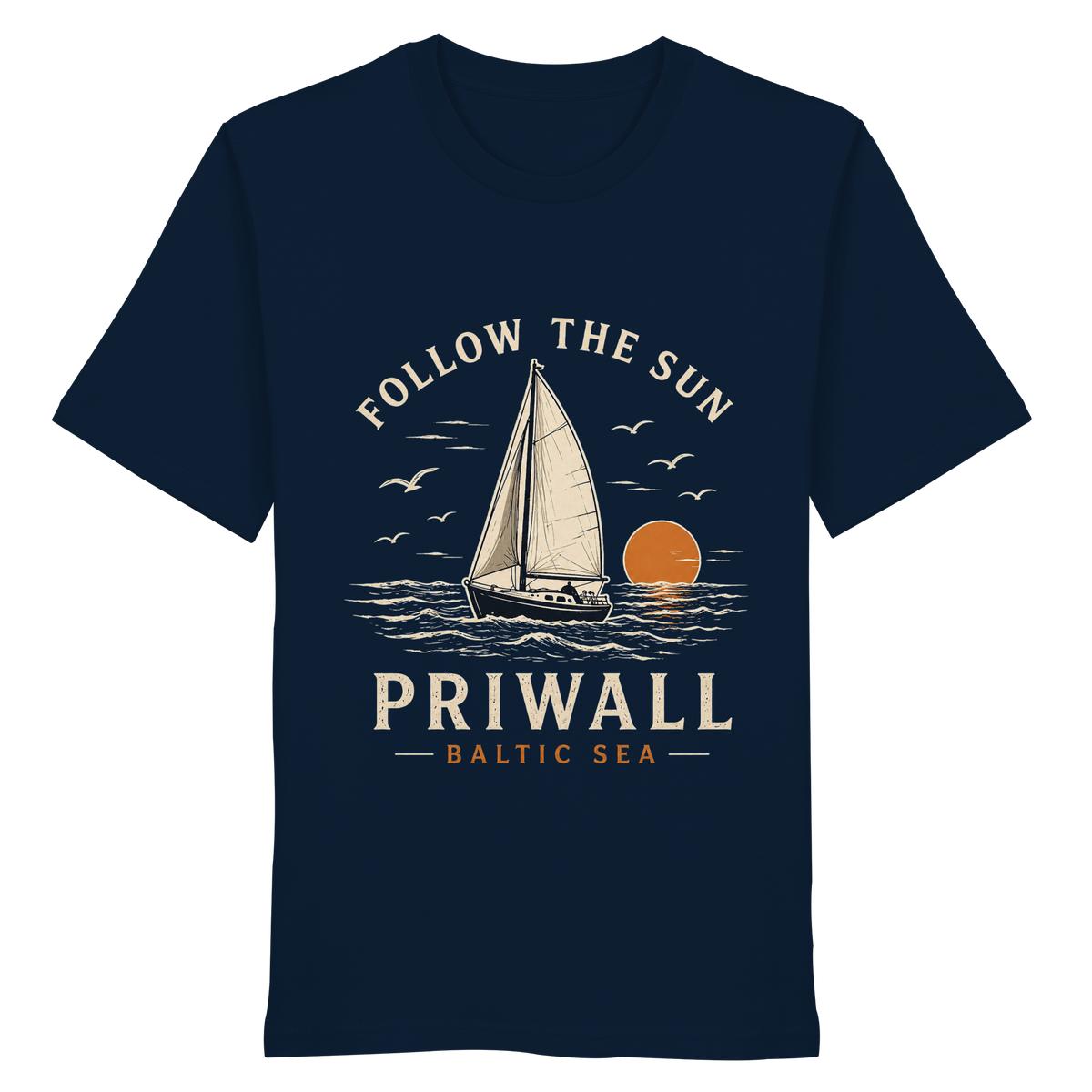 Priwall Follow the Sun Bio T-Shirt in French Navy – Clean Mockup