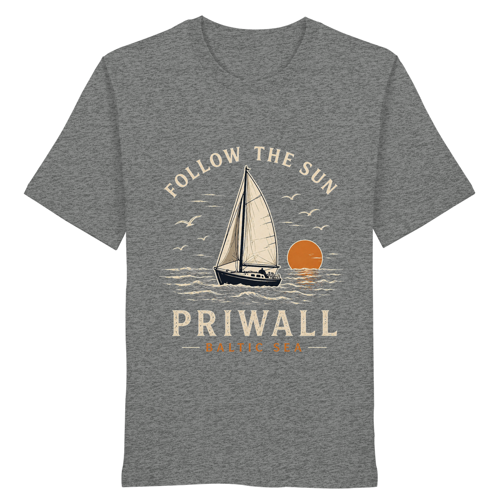 Priwall Follow the Sun Bio T-Shirt in Mid Heather Grey – Clean Mockup