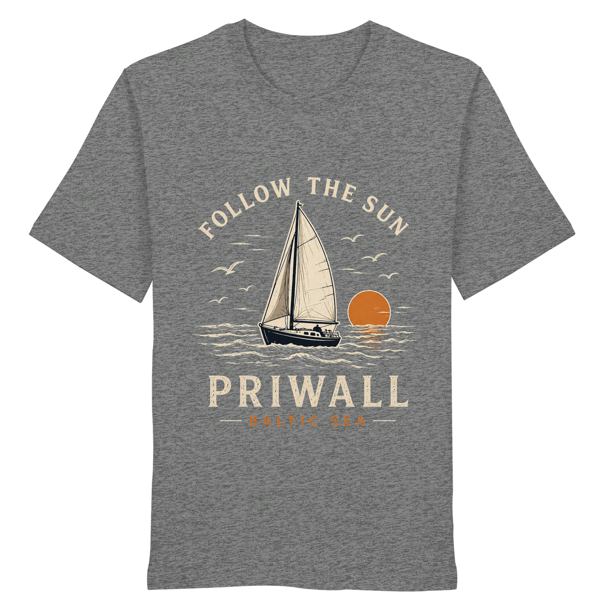 Priwall Follow the Sun Bio T-Shirt in Mid Heather Grey – Clean Mockup