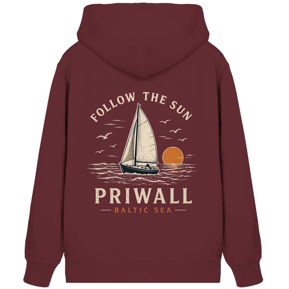 Priwall Follow the Sun Bio-Zipper in Burgundy mit Backprint
