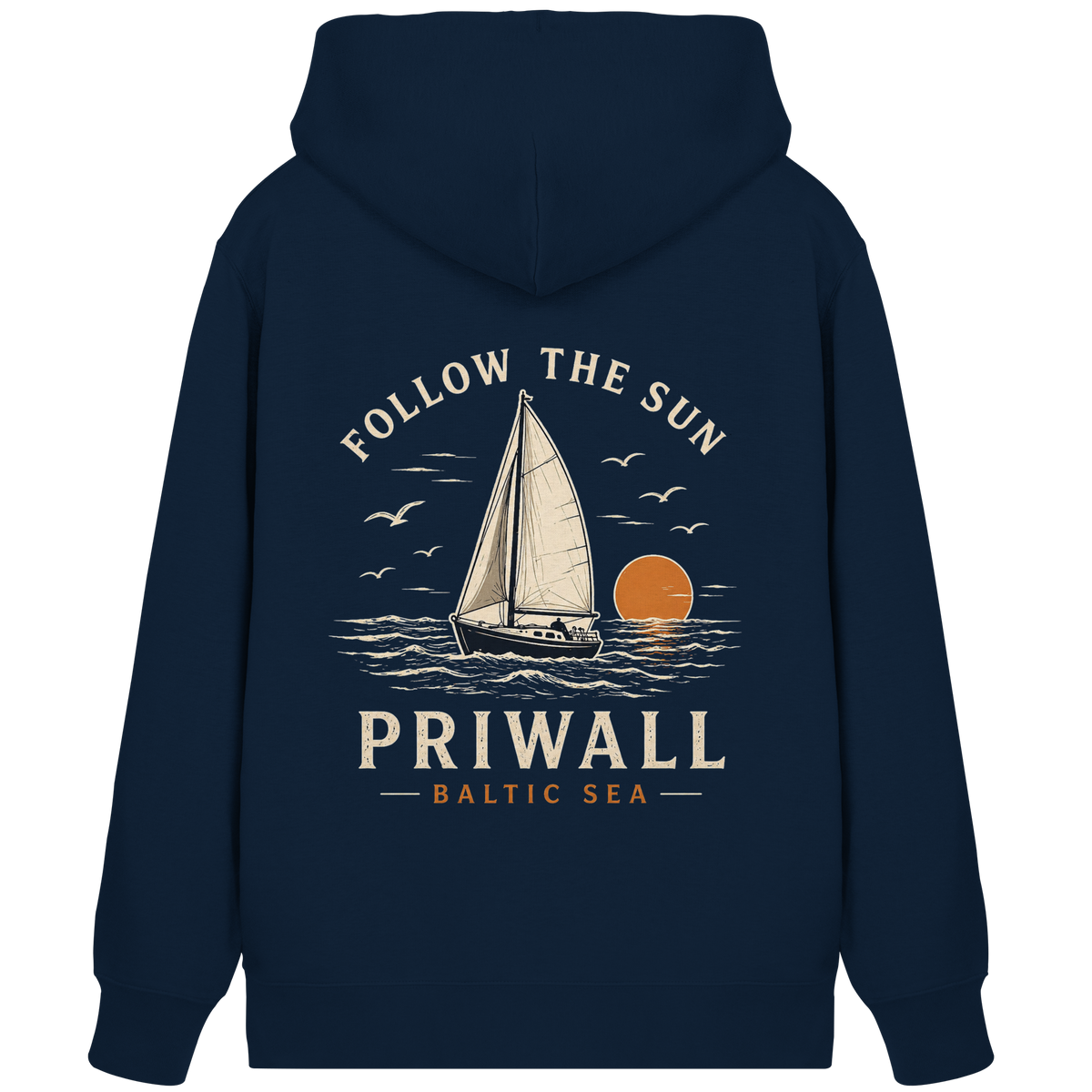 Priwall Follow the Sun Dark Bio-Zipper in French Navy mit Backprint