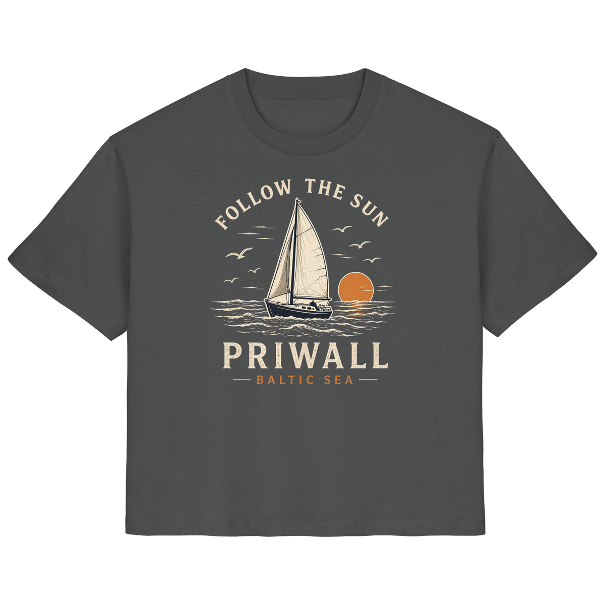 Priwall Follow the Sun Damen-Bio-T-Shirt in Anthrazit – Clean Mockup