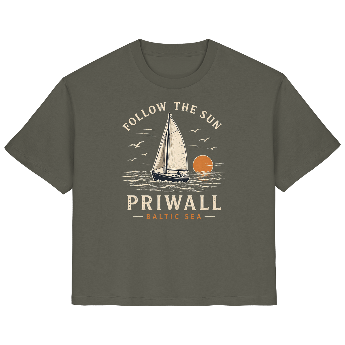 Priwall Follow the Sun Damen-Bio-T-Shirt in Khaki – Clean Mockup