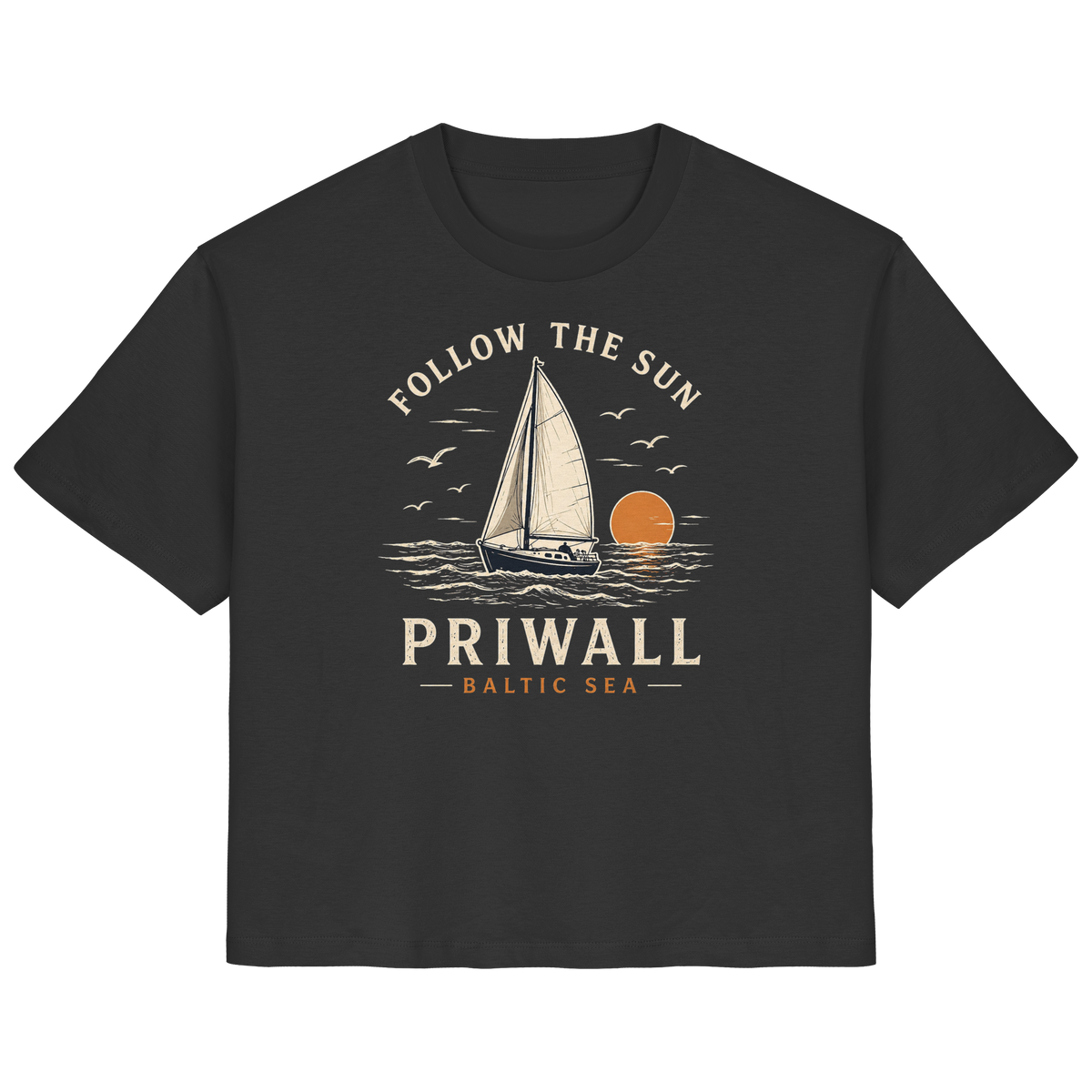 Priwall Follow the Sun Damen-Bio-T-Shirt in Schwarz – Clean Mockup