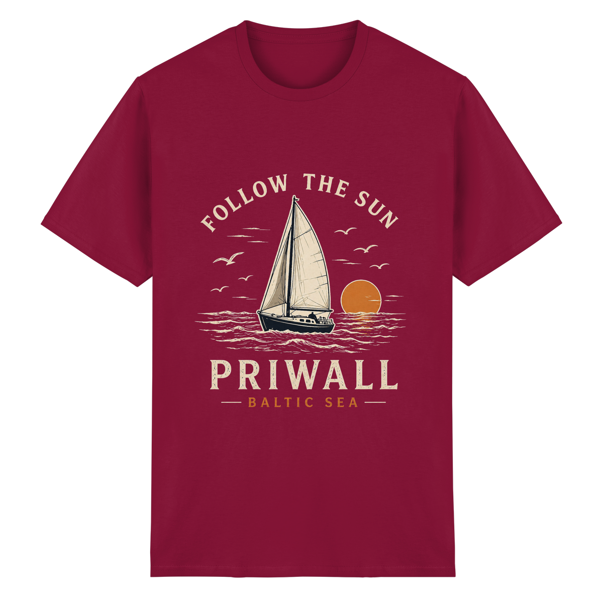 Priwall Follow the Sun Essential T-Shirt in Cardinal Red – Clean Mockup