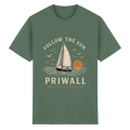 Priwall Follow the Sun Dark Essential T-Shirt in Military Green mit Frontmotiv