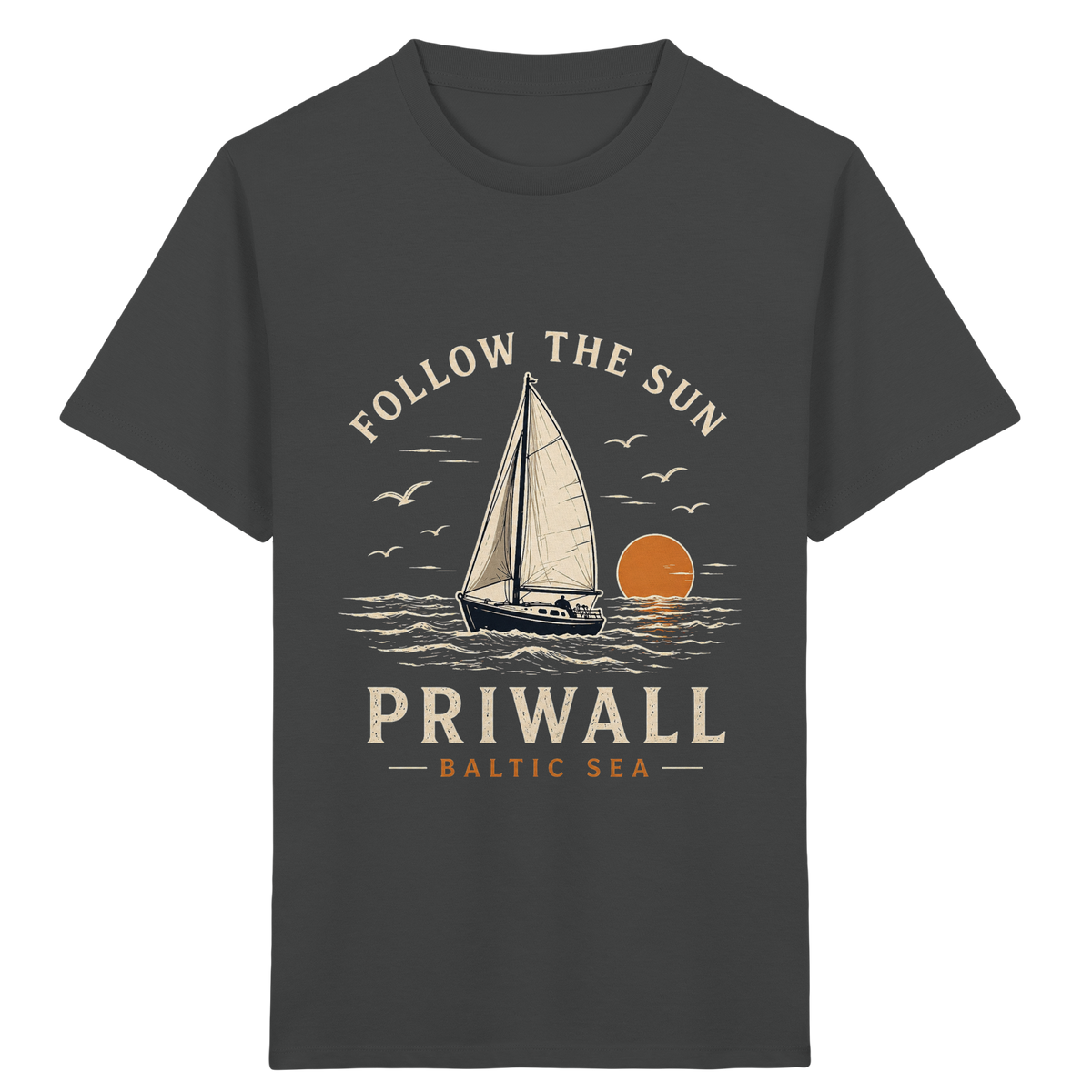 Priwall Follow the Sun Kinder-Bio-T-Shirt in Anthrazit – Clean Mockup