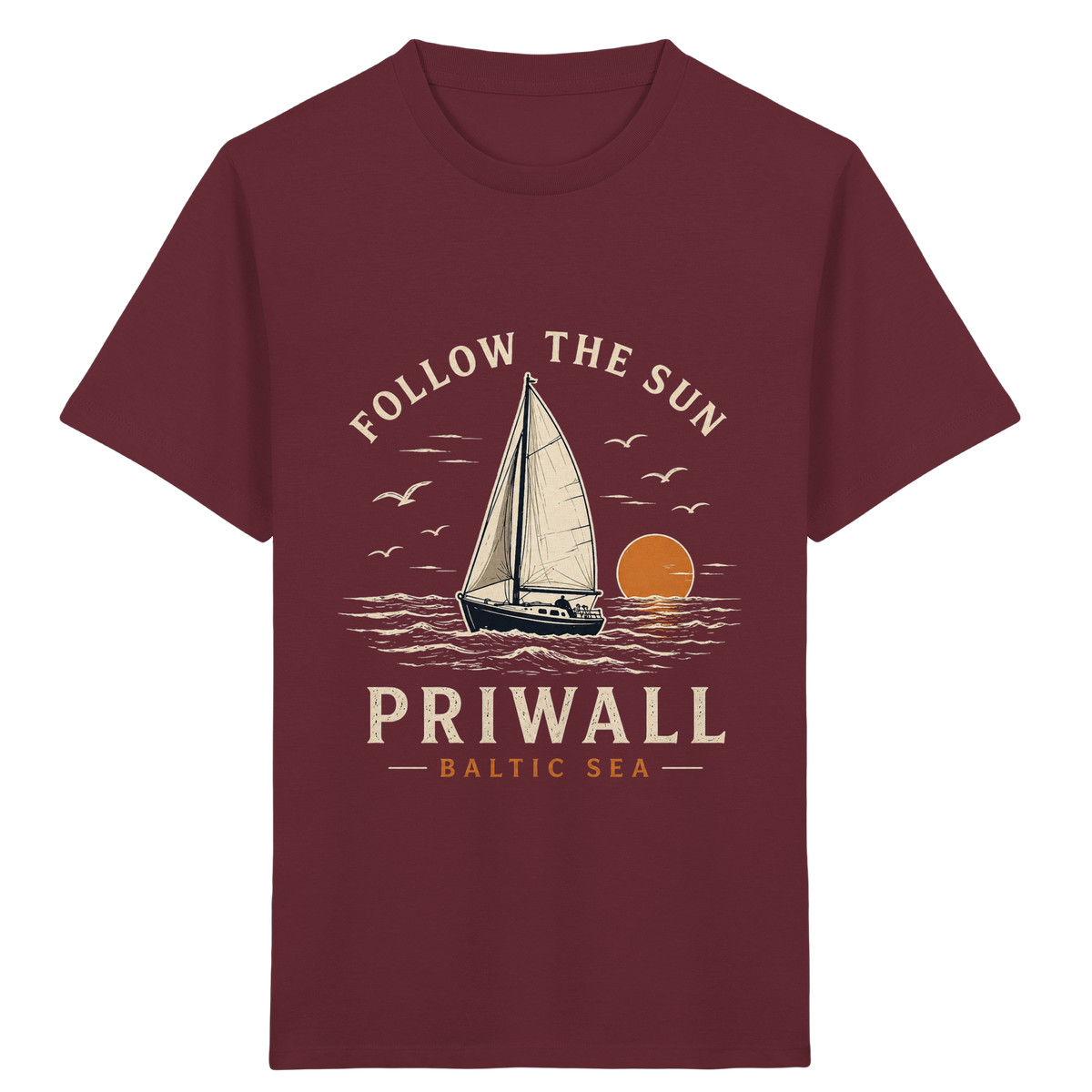 Priwall Follow the Sun Kinder-Bio-T-Shirt in Burgundy – Clean Mockup