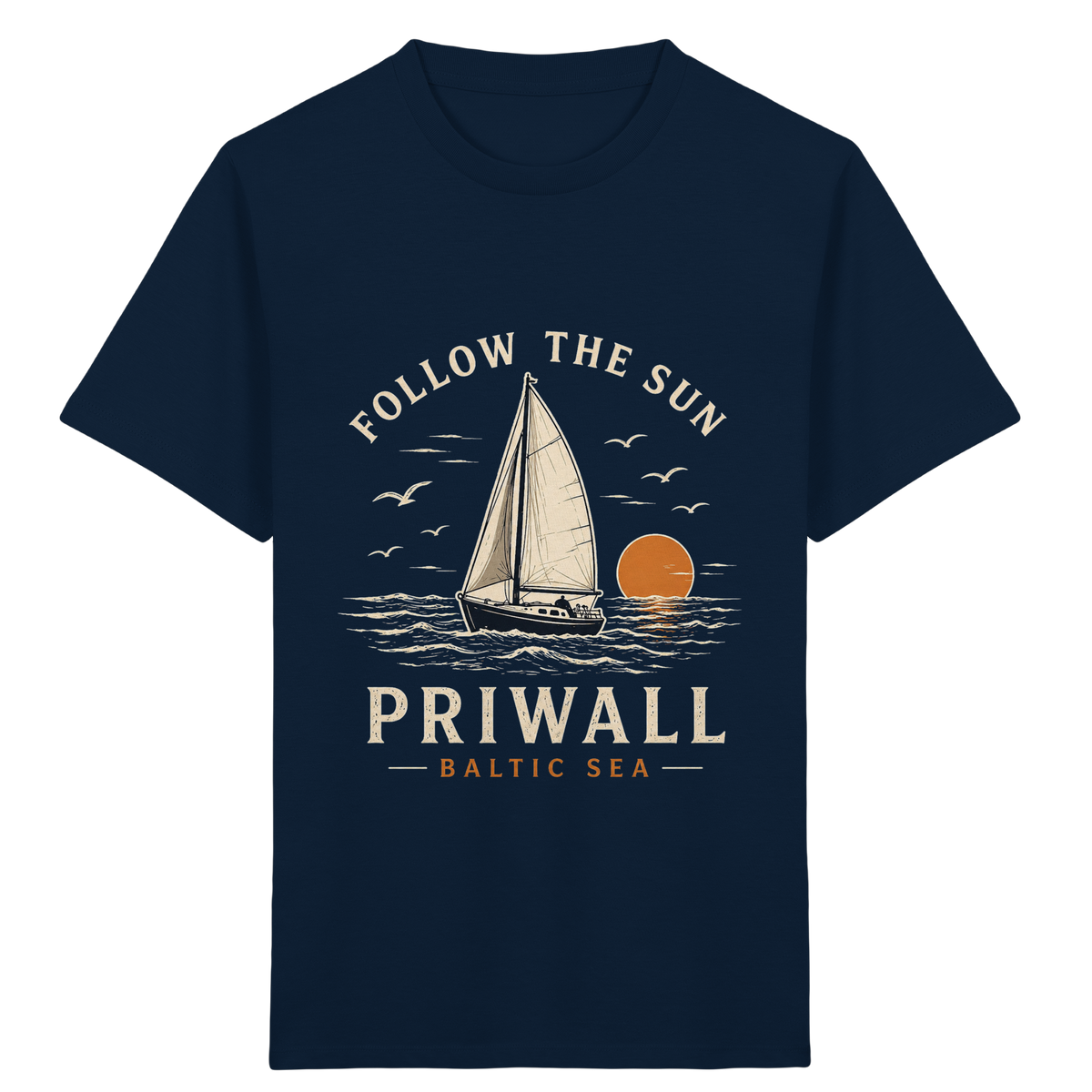 Priwall Follow the Sun Kinder-Bio-T-Shirt in French Navy – Clean Mockup