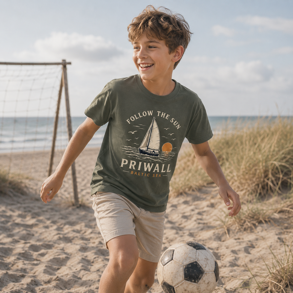 Junge am Strand im Priwall Follow the Sun Kinder-Bio-T-Shirt