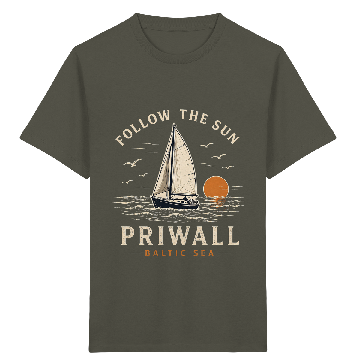 Priwall Follow the Sun Kinder-Bio-T-Shirt in Khaki – Clean Mockup