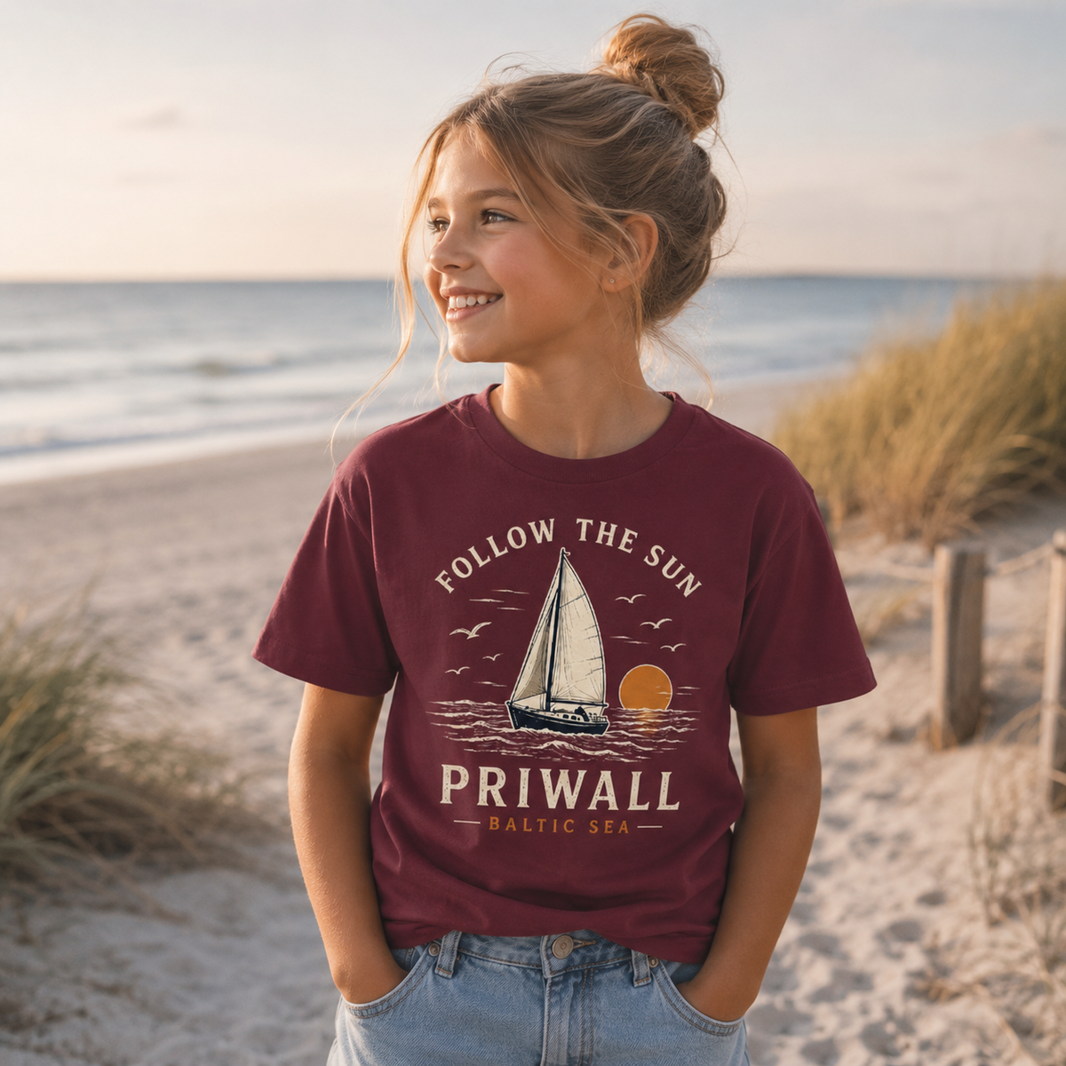 Mädchen an der Küste im Priwall Follow the Sun Kinder-Bio-T-Shirt