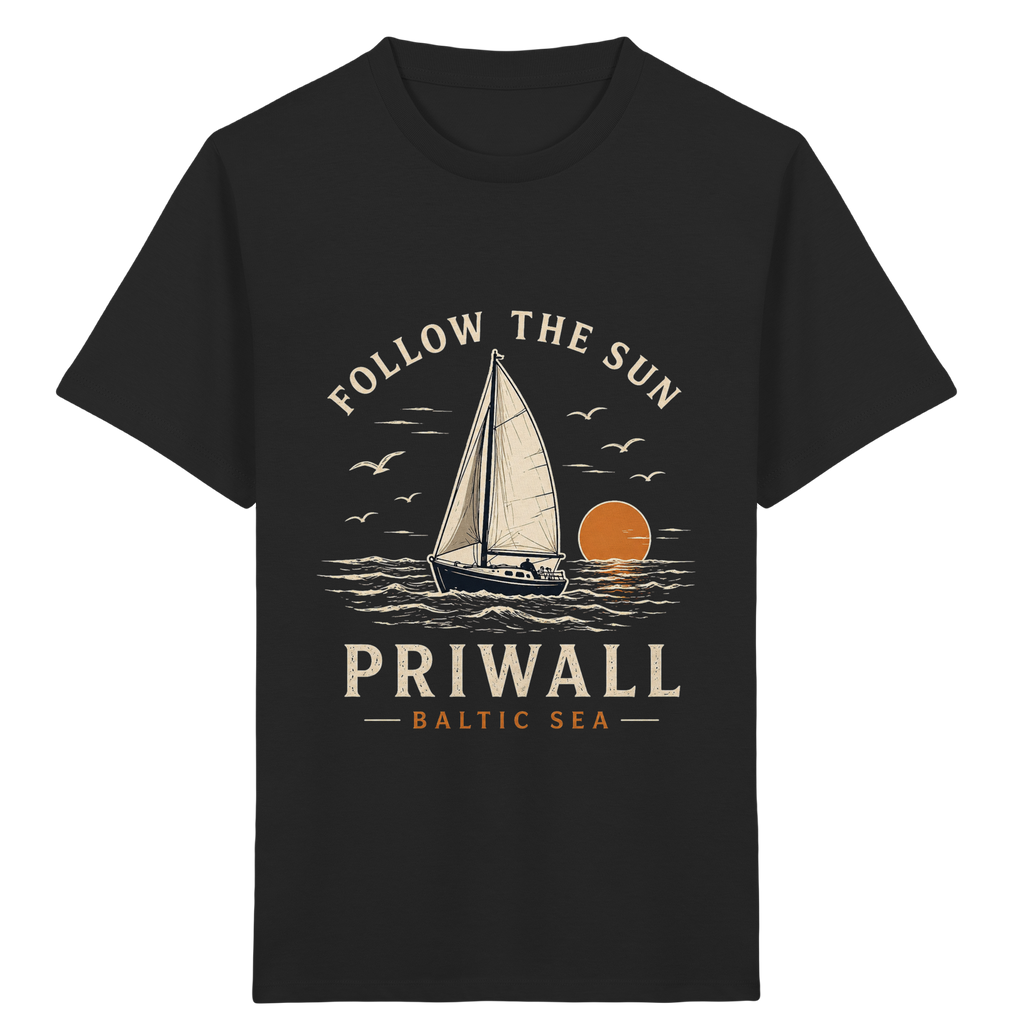 Priwall Follow the Sun Kinder-Bio-T-Shirt in Schwarz – Shirtigo Mockup