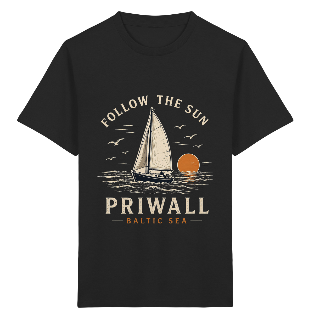 Priwall Follow the Sun Kinder-Bio-T-Shirt in Schwarz – Clean Mockup