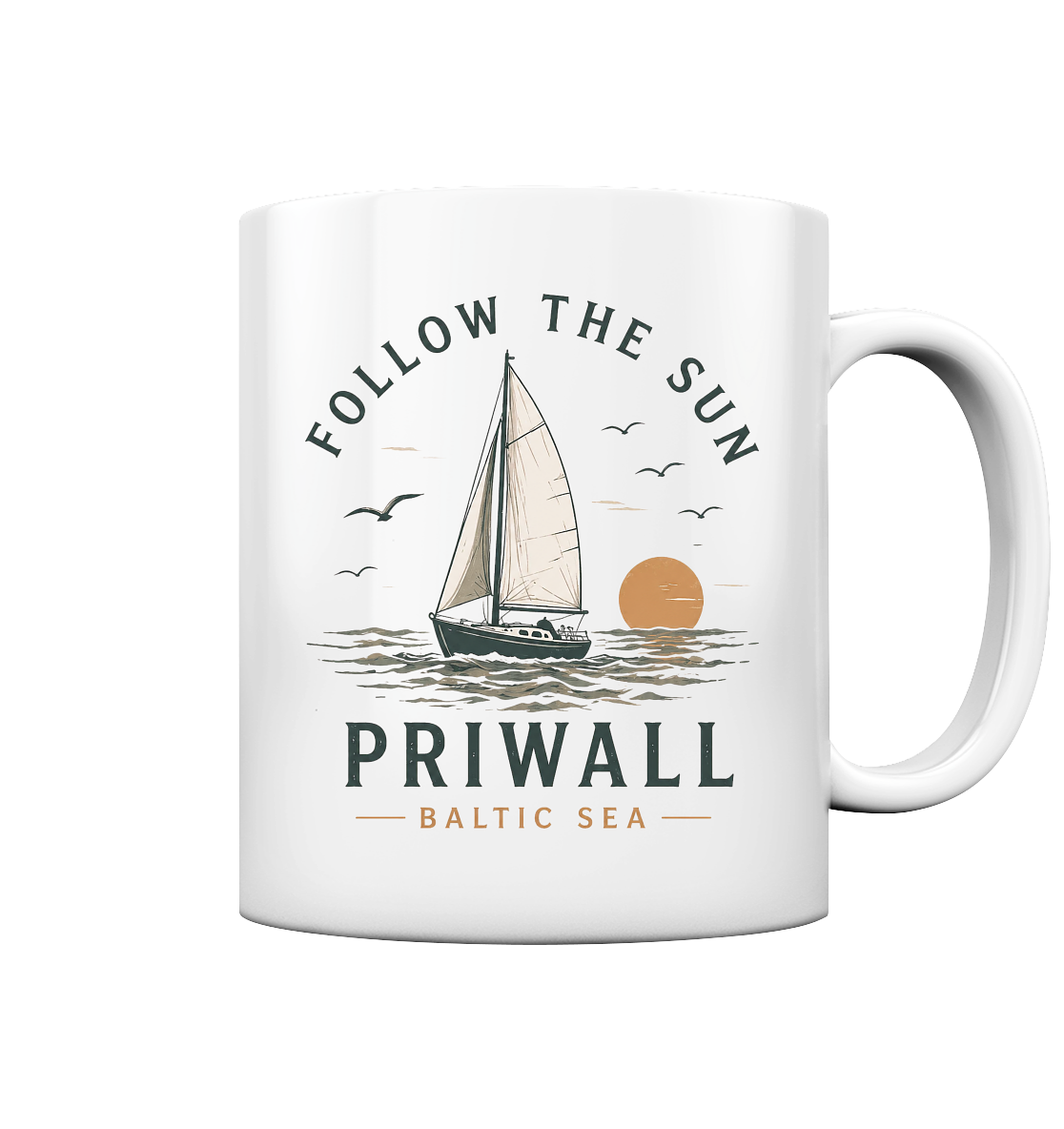 Priwall Follow the Sun Keramiktasse in Weiß – Shirtigo Mockup