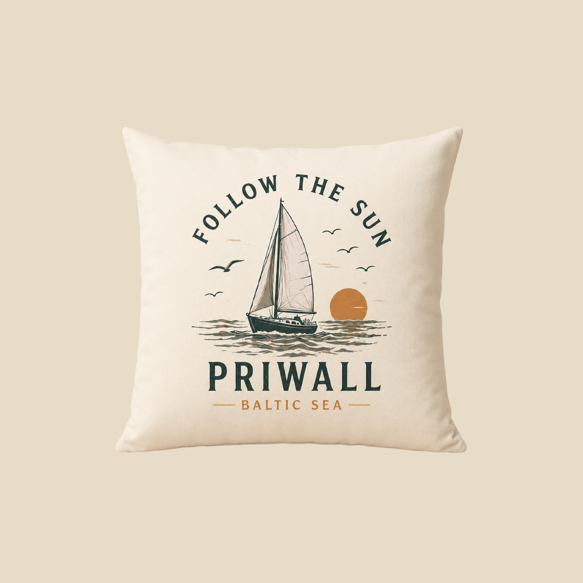 Priwall Follow the Sun Kissen 40 × 40 cm – Clean Mockup