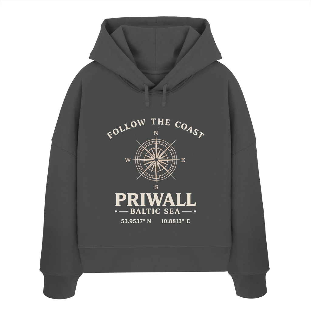 Priwall Kompass Dark Edition Damen Boxcut Hoodie in Anthracite – Produktansicht