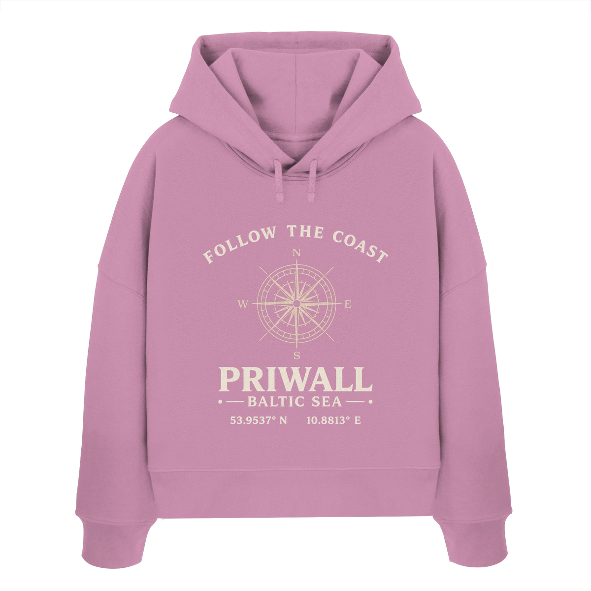 Priwall Kompass Dark Edition Damen Boxcut Hoodie in Bubble Pink – Produktansicht