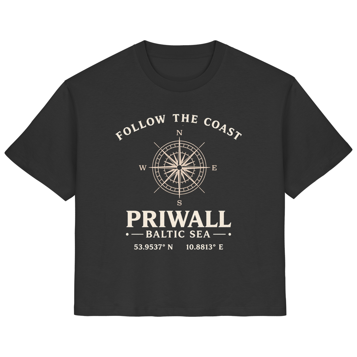 Priwall Kompass Dark Edition Ladies Organic Shirt in Schwarz – Vorderansicht