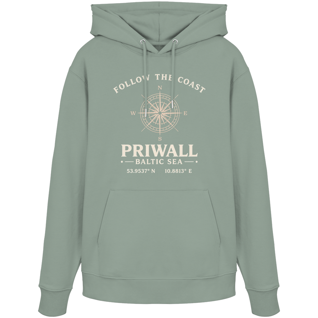Priwall Kompass Dark Edition Organic Hoodie in Aloe – Produktansicht