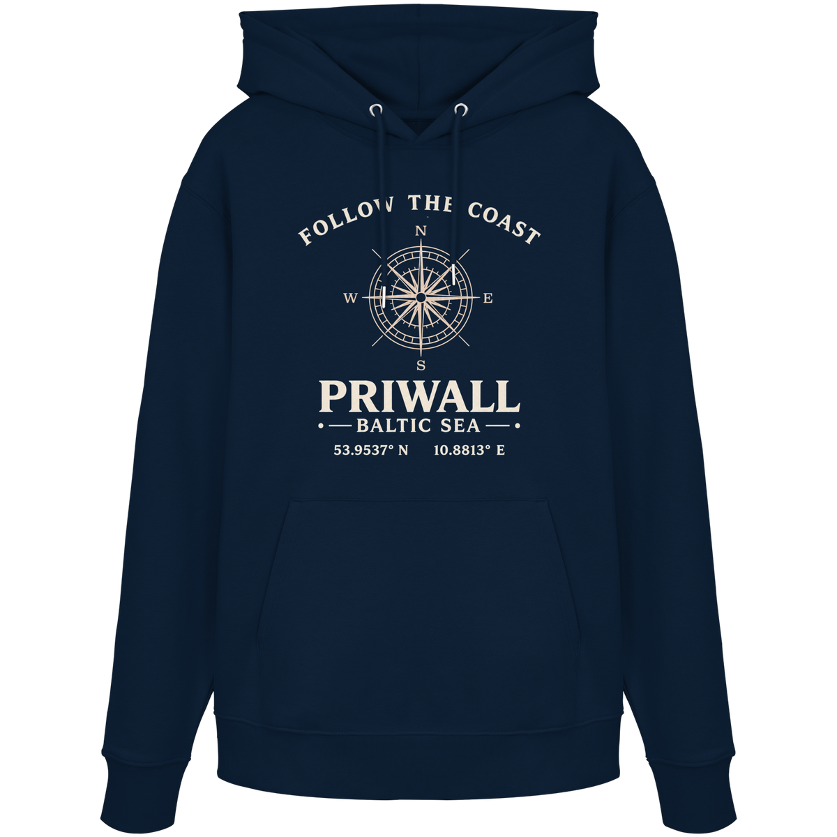 Priwall Kompass Dark Edition Organic Hoodie in French Navy – Produktansicht
