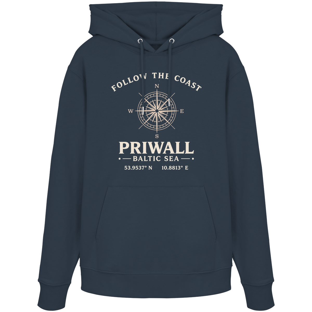 Priwall Kompass Dark Edition Organic Hoodie in India Ink Grey – Produktansicht