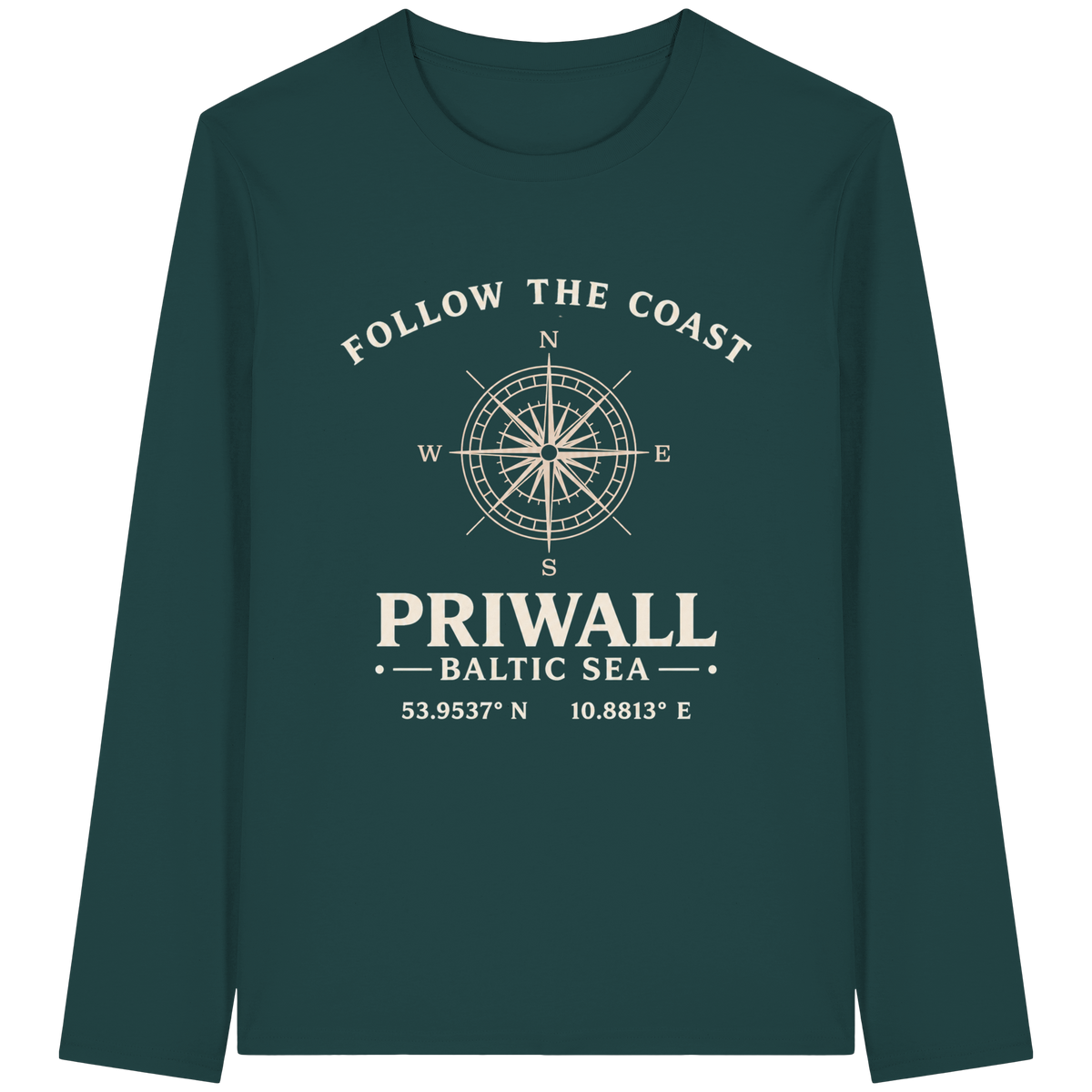 Priwall Kompass Dark Edition Organic Longsleeve in Glazed Green – Vorderansicht