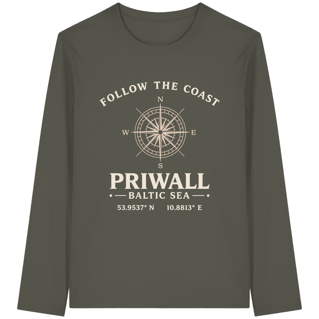 Priwall Kompass Dark Edition Organic Longsleeve in Khaki – Vorderansicht