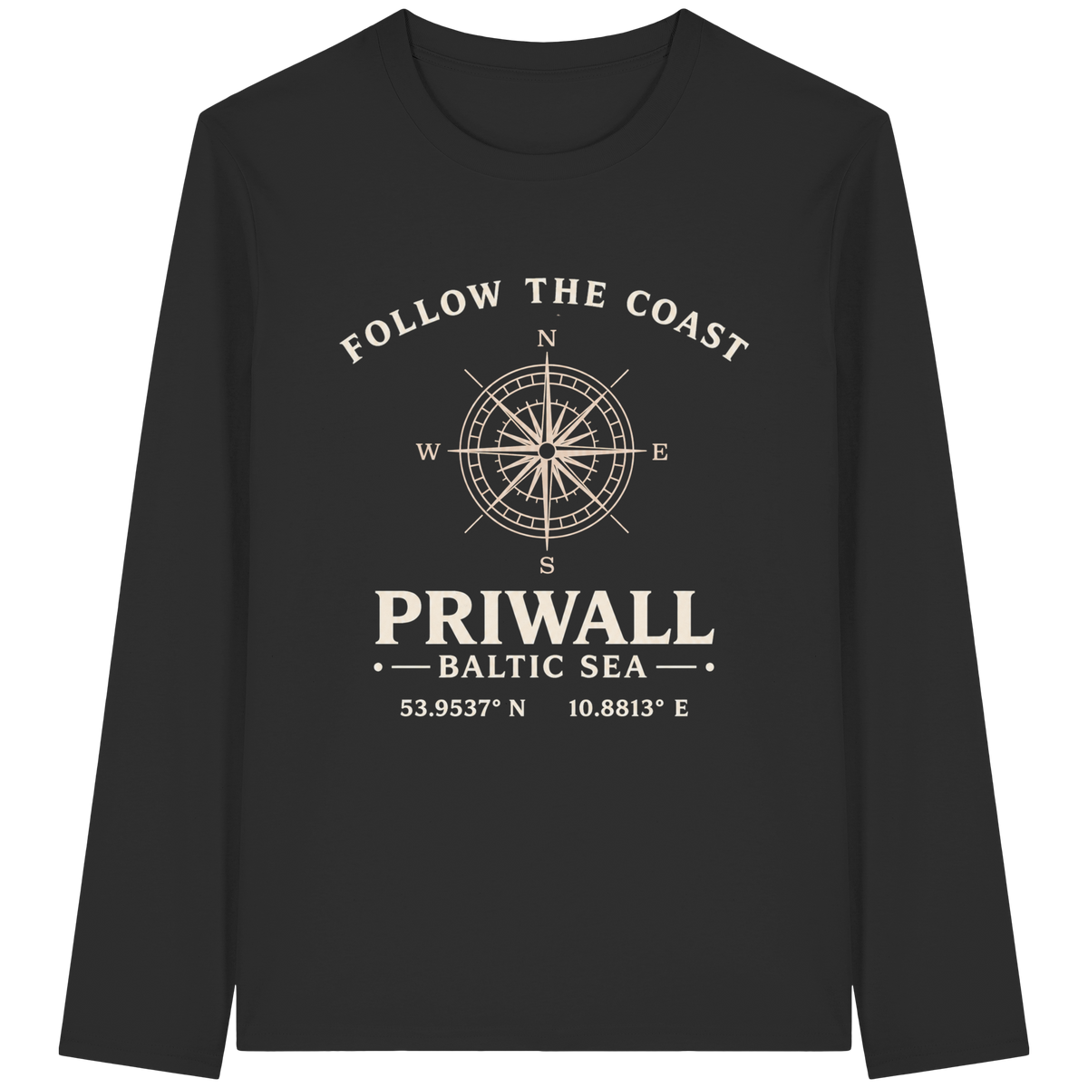 Priwall Kompass Dark Edition Organic Longsleeve in Schwarz – Vorderansicht