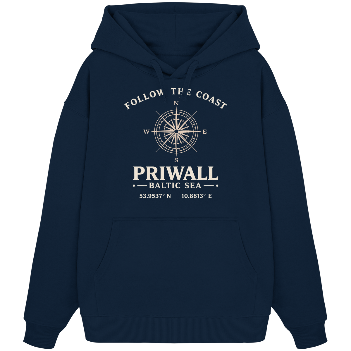 Priwall Kompass Dark Edition Organic Oversize Hoodie in French Navy – Produktansicht