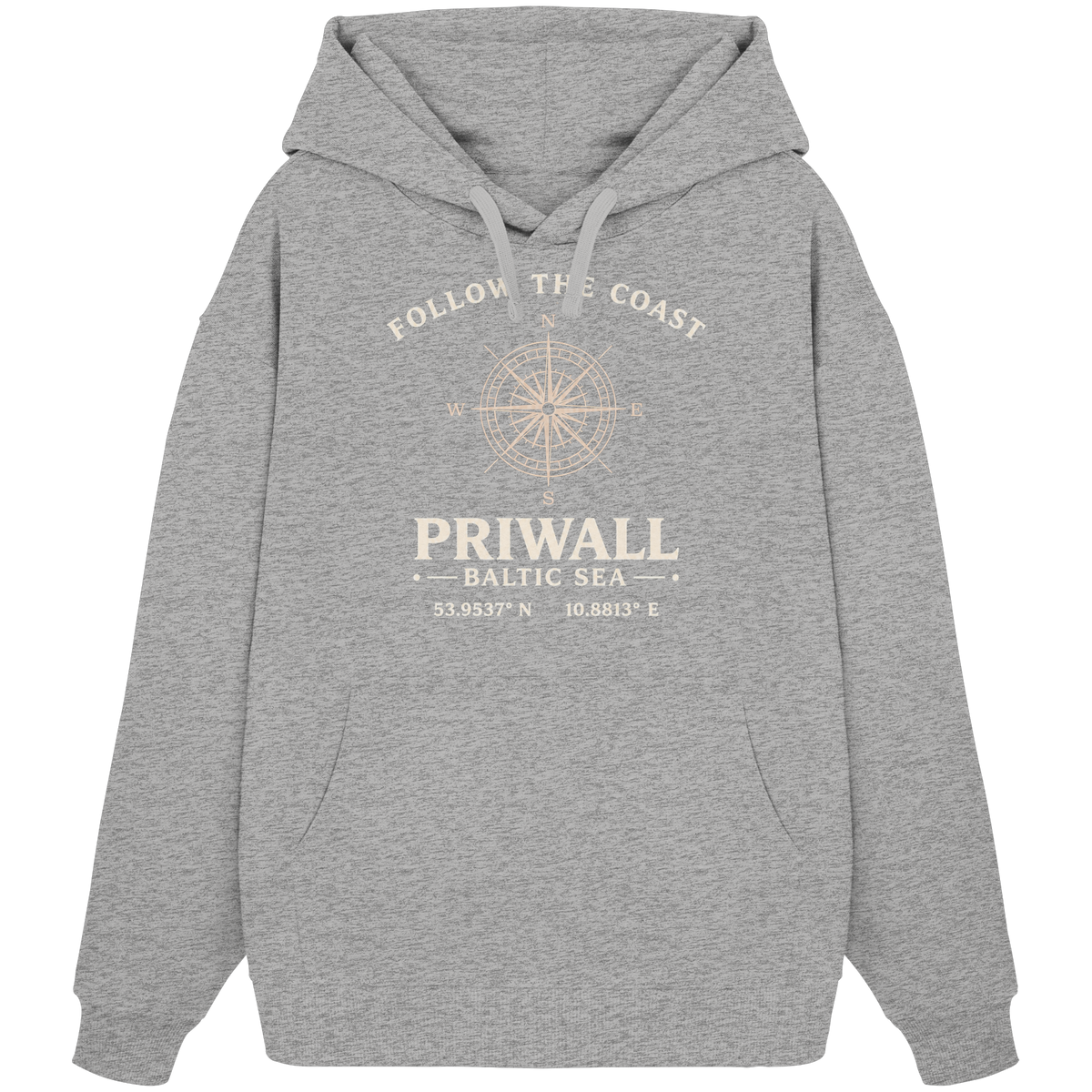 Priwall Kompass Dark Edition Organic Oversize Hoodie in Heather Grey – Produktansicht