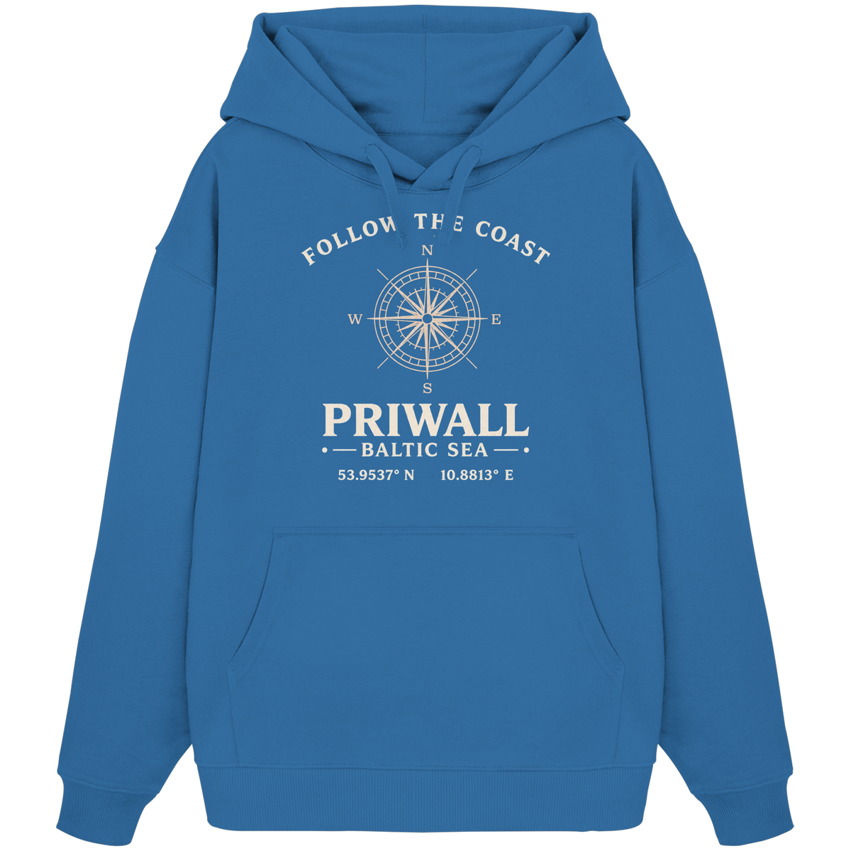 Priwall Kompass Dark Edition Organic Oversize Hoodie in Mindful Blue – Produktansicht