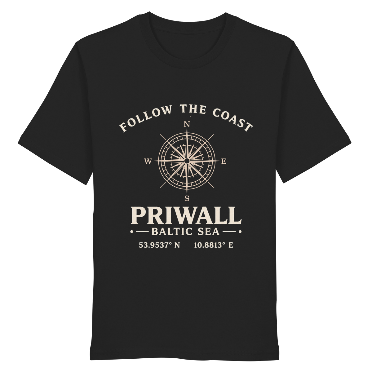 Priwall Kompass Dark Edition Organic Shirt in Schwarz – Vorderansicht
