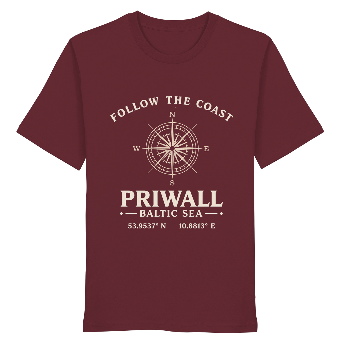 Priwall Kompass Dark Edition Organic Shirt in Burgundy – Vorderansicht