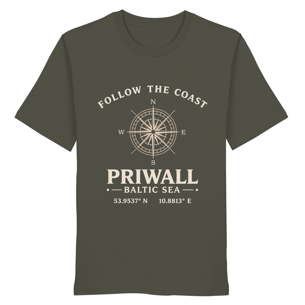 Priwall Kompass Dark Edition Organic Shirt in Khaki – Vorderansicht