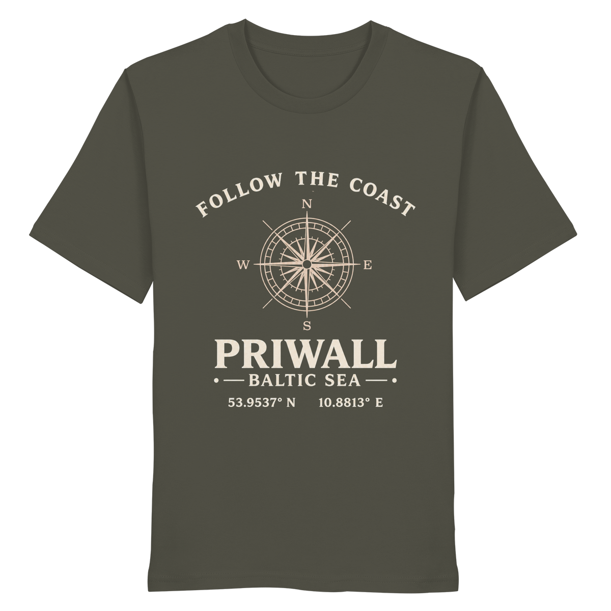 Priwall Kompass Dark Edition Organic Shirt in Khaki – Vorderansicht