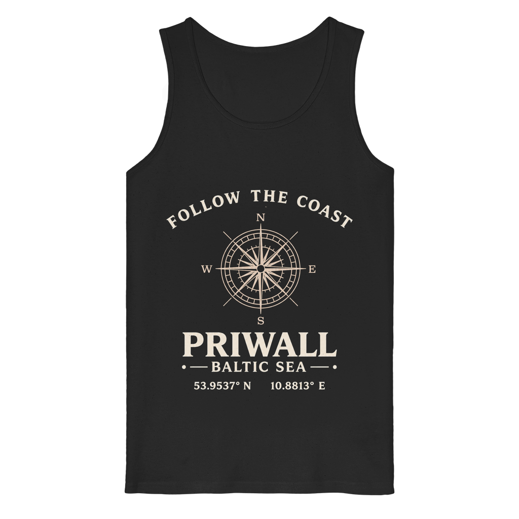 Priwall Kompass Dark Edition Organic Tank Top in Schwarz – Produktansicht
