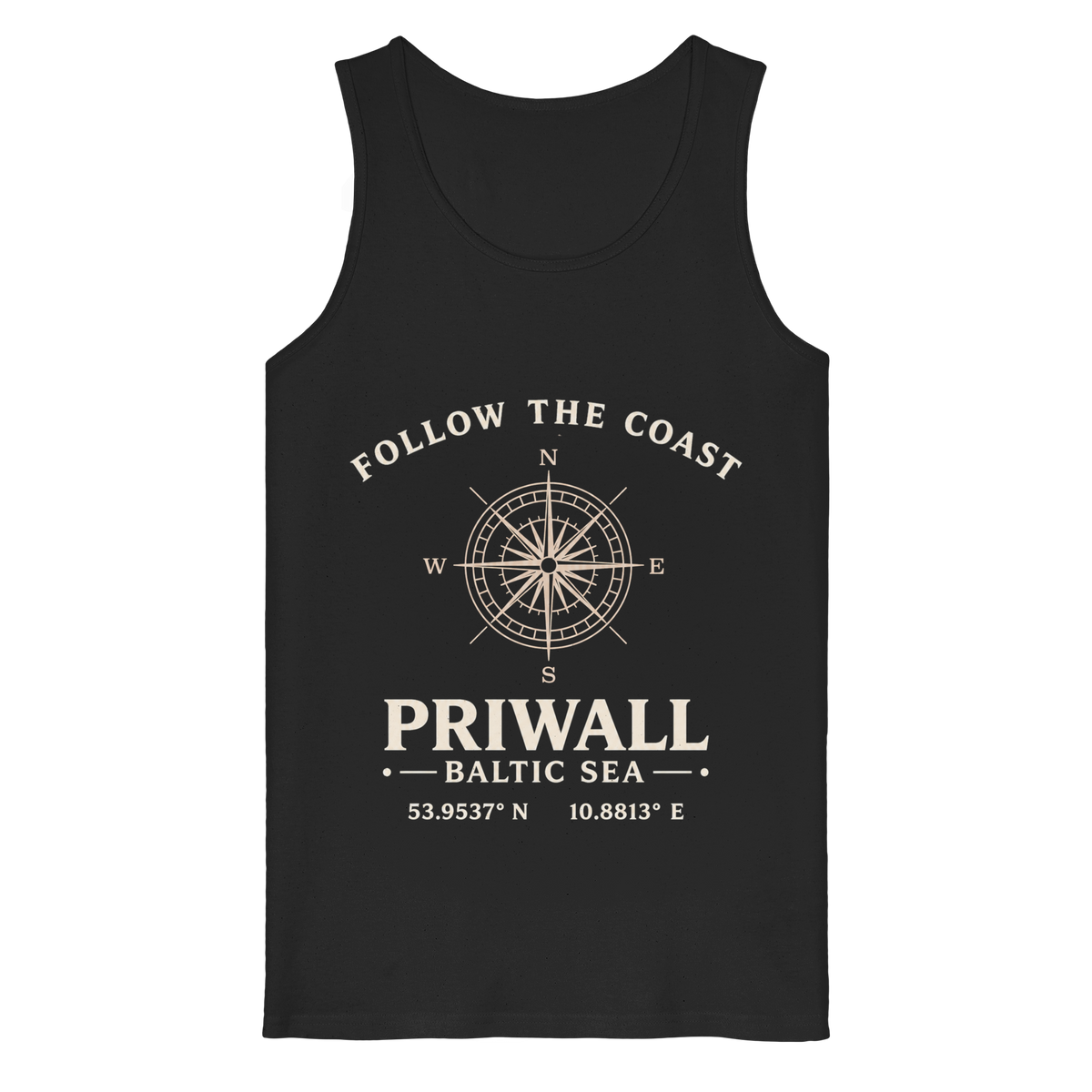 Priwall Kompass Dark Edition Organic Tank Top in Schwarz – Produktansicht