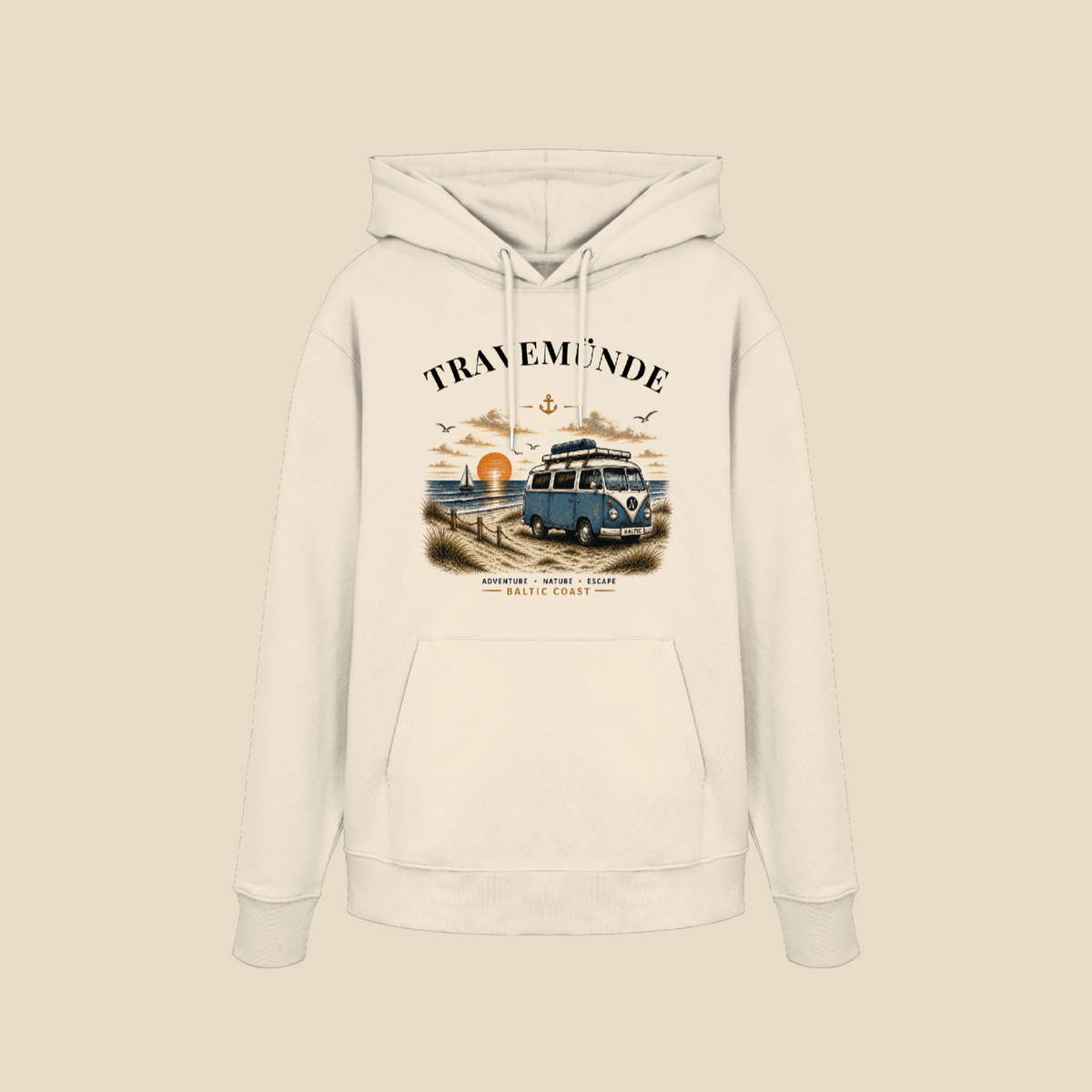 Travemünde Bulli – Bio-Hoodie – Helle Edition als klares Produktmockup