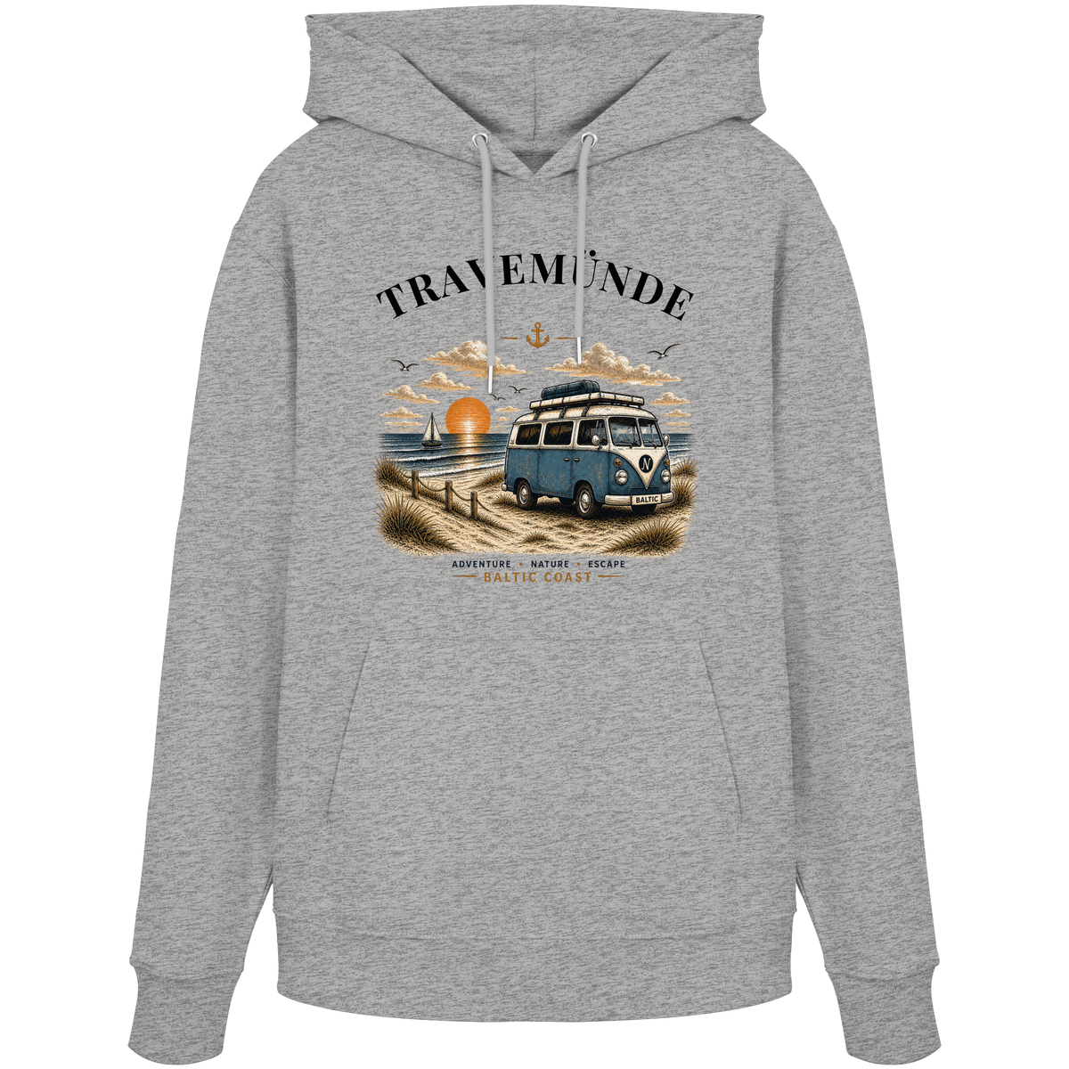 Travemünde Bulli – Bio-Hoodie – Helle Edition als Produktansicht in Heather Grey